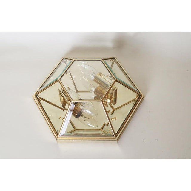 Metal Hexagonal Gold-Plated Flush Mount or Wall Lamp with Faceted Glass, Italy, 1980s For Sale - Image 7 of 18