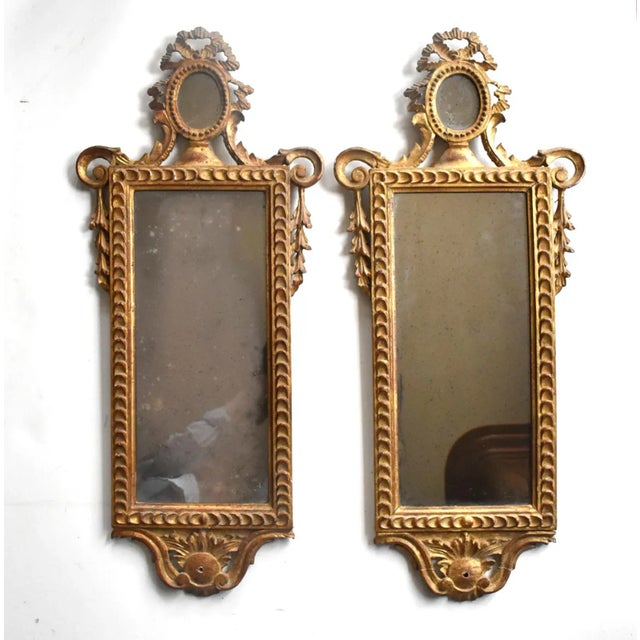 Rococo Pair of Antique 18th-Century Italian Neoclassical Giltwood Mirrors For Sale - Image 3 of 13