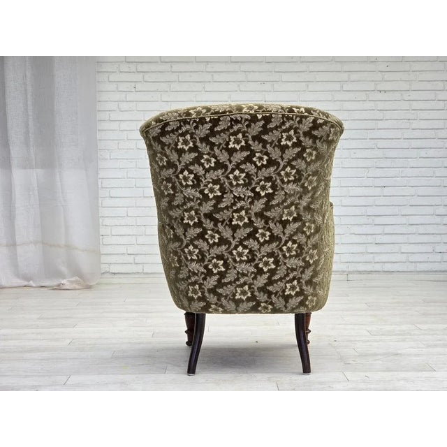 Green Danish Green Velour and Ash Wood Armchair, 1950s For Sale - Image 8 of 16