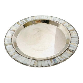 Vintage Ralph Lauren Rll Stainless & Mother of Pearl Rim Serving/Bar Tray For Sale