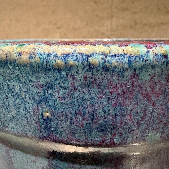 Vibrant Ceramic Flower Pot Featuring a Striking Drip-Glaze Finish Mid-Century For Sale - Image 4 of 10