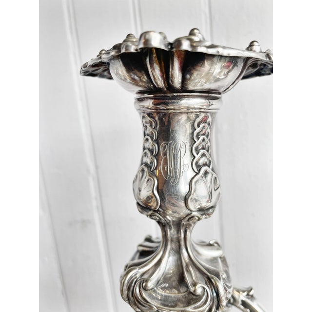 A lovely antique circa late 1800s silver plated 3-light candelabra made by Tiffany & Co. In excellent condition. No dents,...
