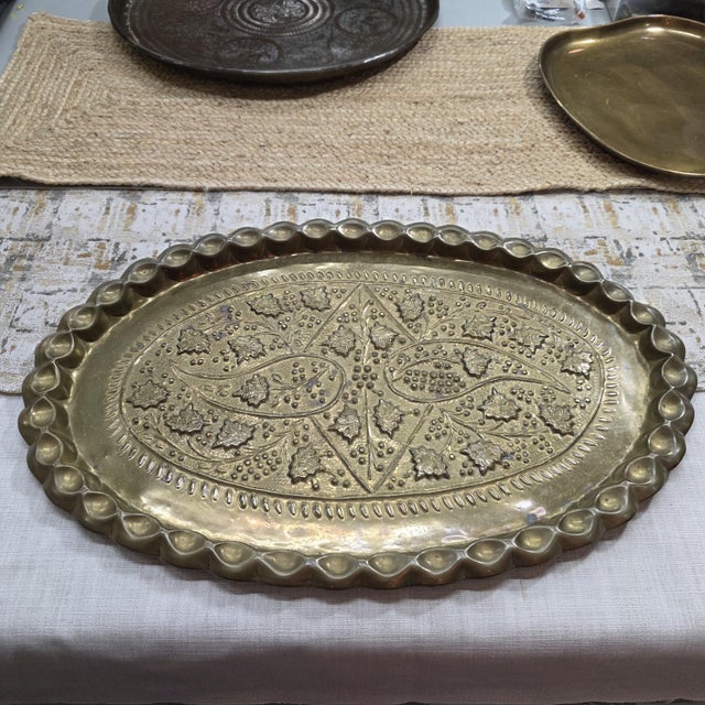 1940s Old World Oval Tray Large 24 Inch Embossed Floral Platter Authentic Well Preserved. For Sale - Image 16 of 17