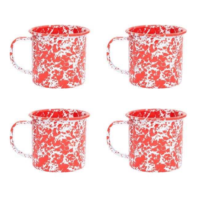 Crow Canyon Home Splatterware Mugs 12 oz. in Red & White Marble - Set of 4 For Sale
