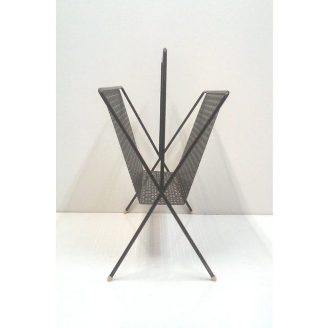 Mid-Century Modern 1950s Matthieu Mategot Style Magazine Rack Black Perforated Steel For Sale - Image 3 of 5