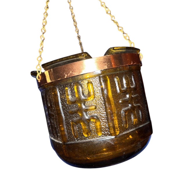 MCM amber art glass strung for hanging. Use as a hanging planter or hanging candle holder or hanging Catchall or whatever...