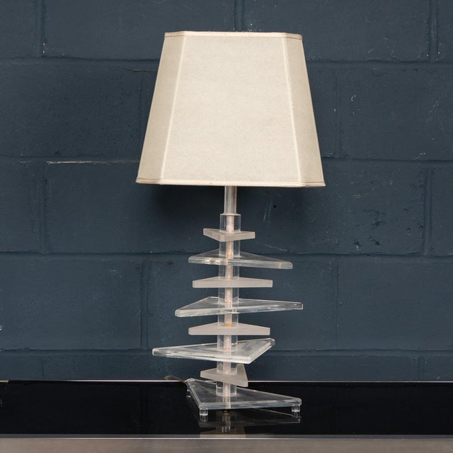 Metal Mid 20th Century American Stacked Acrylic Table Lamps, Set of 2 For Sale - Image 7 of 13