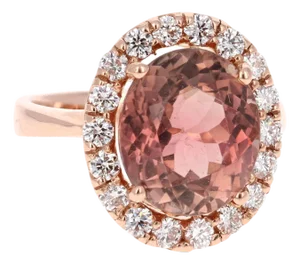 7.50 Carat Tourmaline Diamond Rose Gold Cocktail Ring, Size 7.5