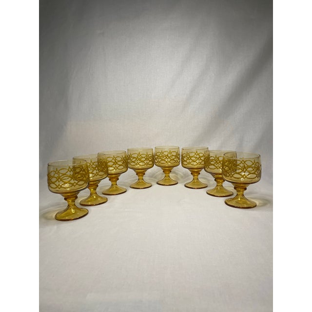 Mid Century Modern Amber Gold Glass Goblets, Set of 8 For Sale - Image 9 of 11