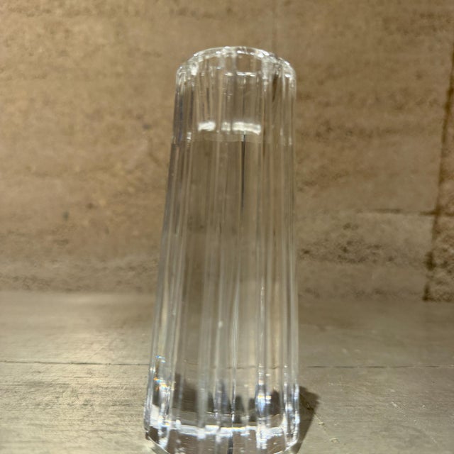 For your consideration, a Tiffany & Co. Atlas crystal candlestick holder, known for its heavy, architectural vertical...