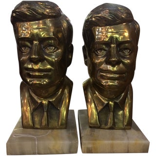 Kennedy Brass Marble Base Bookends - A Pair For Sale