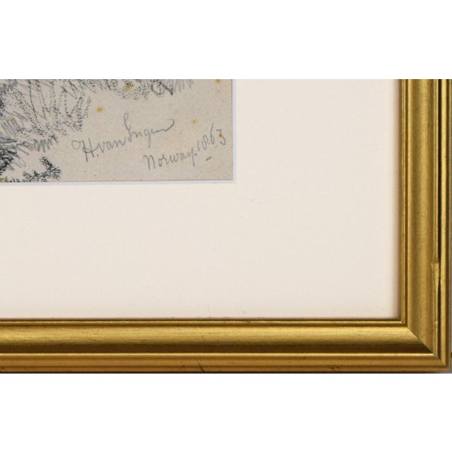 19th C Norweigian Landscape Drawing by Dutch American Artist Henry Van Ingen 1863 For Sale In New York - Image 6 of 6