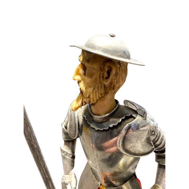 Silver Vintage Don Quixote Sculpture in Metal Armor For Sale - Image 8 of 14