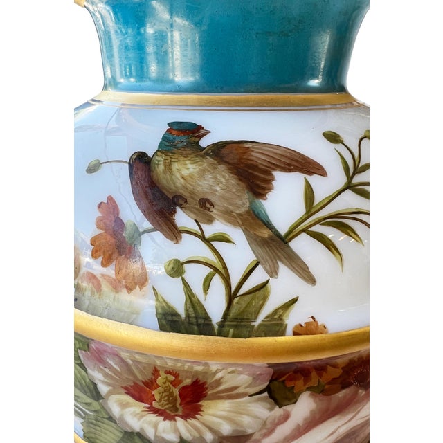 A Very Large French Enameled Opaline Glass Decorated Vase, Circa 1845 For Sale In Los Angeles - Image 6 of 7