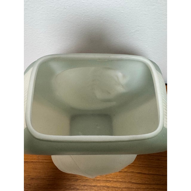 1930s Art Deco Figural Glass Vase With Female Profile, Frosted Green & White Glass, 1930s For Sale - Image 5 of 10