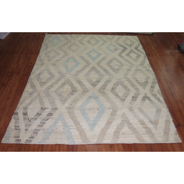 Modern Zabihi Collection Turkish Tulu White Blue Gray Carpet - 8'3" x 8'3" For Sale - Image 9 of 9