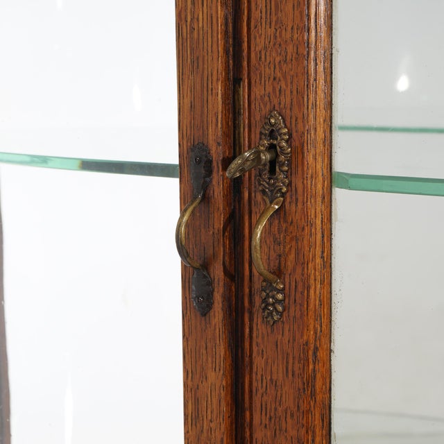 Antique RJ Horner School Foliate Carved Oak & Curved Glass Mirrored China Cabinet C1910 Measures - 71.5"h x 43"w x 18"d