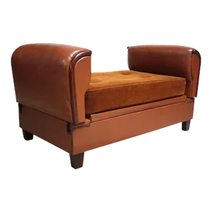 French Deco Leather and Mohair Daybed