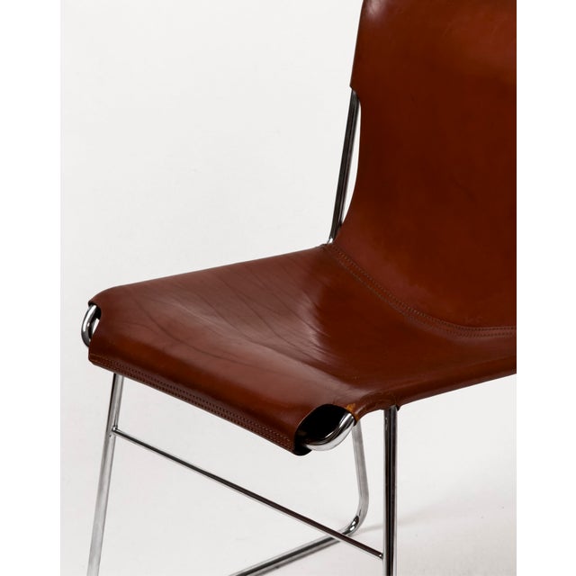 Brown Vintage Italian Chrome and Leather Chairs, 1970s, Set of 4 For Sale - Image 8 of 10