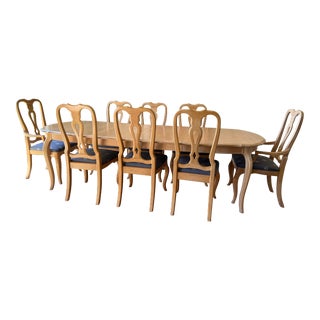1990s Ethan Allen Country French Dining Table and Chair - Set of 9 For Sale
