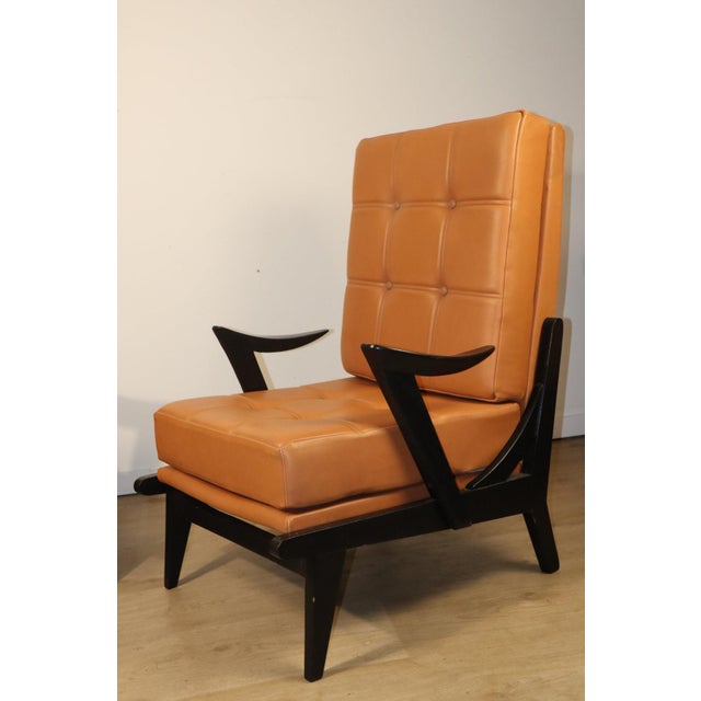 Wood Vintage Armchair in Black Wood and Caramel Leather, 1950s For Sale - Image 7 of 18