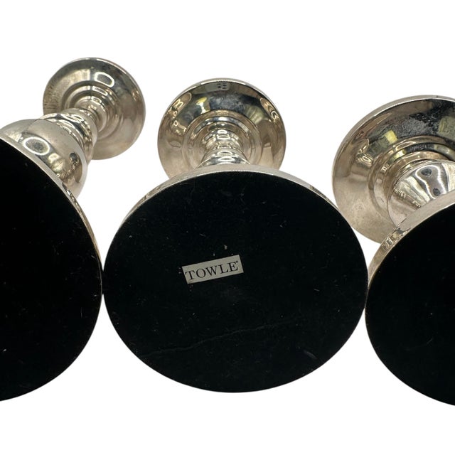 Vintage Towle Chrome-Plated Metal Candle Holders With Hurricane Glass Shades - A Set of 3 For Sale - Image 12 of 12