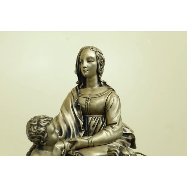 Traditional Vintage Solid Bronze Sculpture of Madonna & Children For Sale - Image 3 of 10