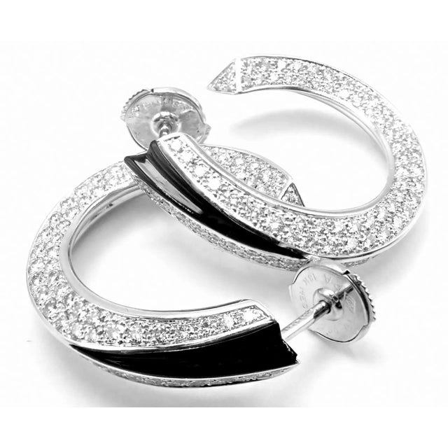 Cartier Panthere 18k White Gold Diamond Onyx Hoop Earrings For Sale - Image 11 of 12