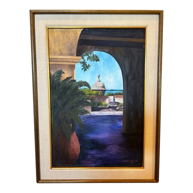 1980s Puerto Rican Artist Carlos Melendez - View From the Governor’s Mansion, Oil Painting For Sale