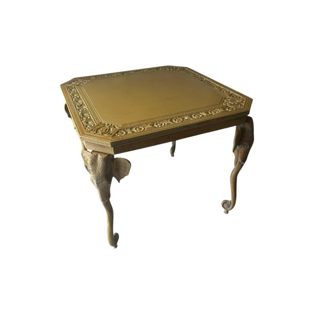 Late 20th Century Carved Elephant Heads and Trunks Game Side Table For Sale - Image 4 of 10