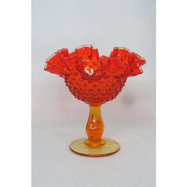 Fenton Art Glass Company Fenton Amberina Hobnail Style Ruffled Pedestal Compote Candy Dish 4563b For Sale - Image 4 of 12