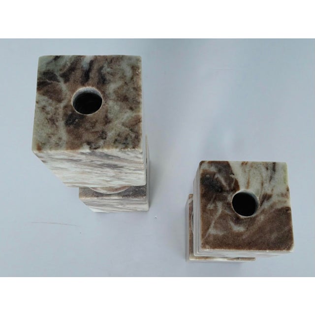 Timeless Modern Taupe and Ivory Marble Candle Holders Set of 2, showroom floor samples 3x3x9