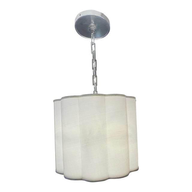 Barbara Barry Simple Scallop Large Hanging Light With Pewter Hardware For Sale