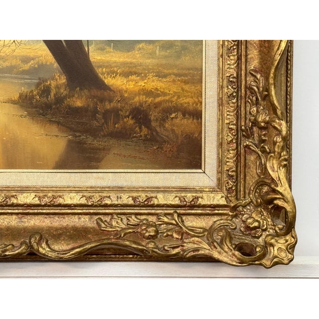 Brown Misty Golden Yellow River Landscape with Winter Trees in the English Countryside Circa 1990 For Sale - Image 8 of 17