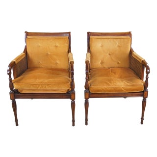 2 Hickory Chair French Regency Double Caned Walnut Fauteuil Bergere Armchairs For Sale