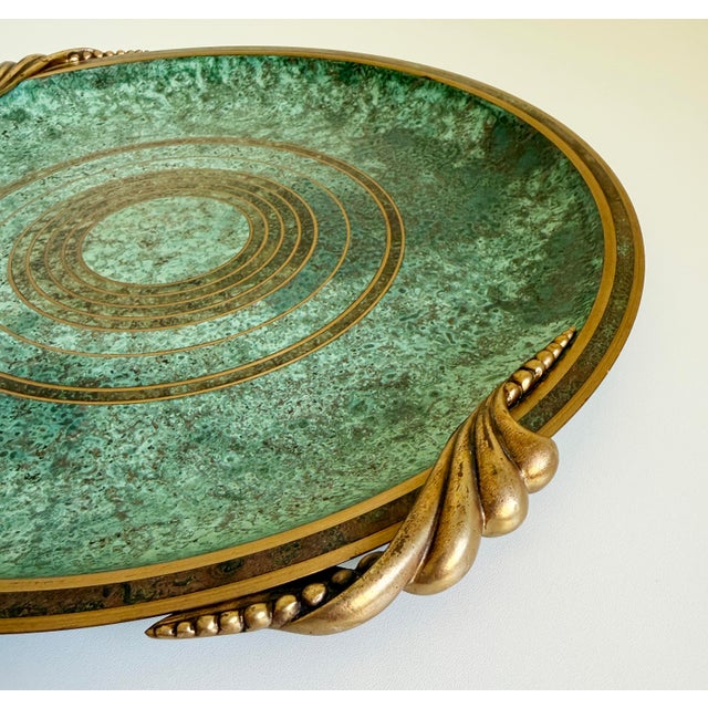 Verdigris 1930s Carl Sorensen Bronze Verdigris Art Deco Serving Bar Tray For Sale - Image 8 of 13