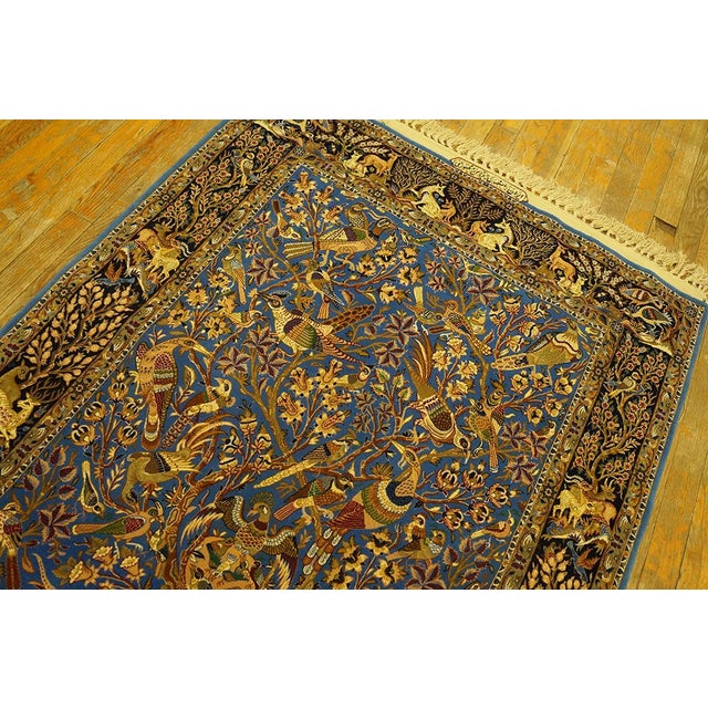 Mid 20th Century 1940s Blue Animalia Antique Persian Isfahan Rug 3' 2" X 5' 6" Silk Wool Handknotted Carpet For Sale - Image 5 of 8