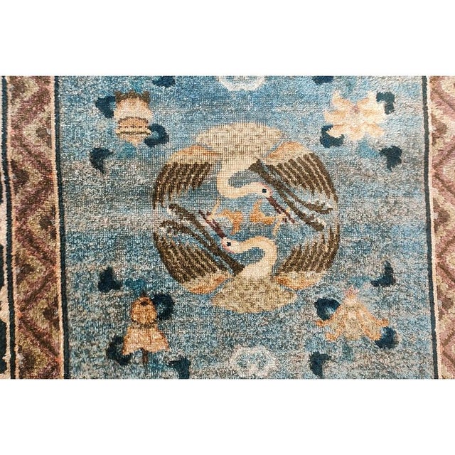 1980s Blue Modern Medallion Greek Key Vintage Chinese Handwoven Rug 3' X 5' For Sale - Image 4 of 8