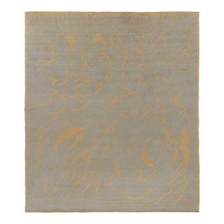 Rug & Kilim’s French Art Deco Style Rug in Beige With Gold Curving Patterns For Sale