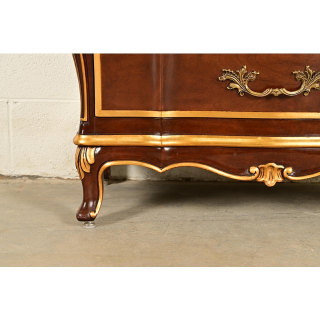 Karges French Provincial Louis XV Burled Walnut and Gold Gilt Bombay Chest of Drawers For Sale - Image 10 of 15