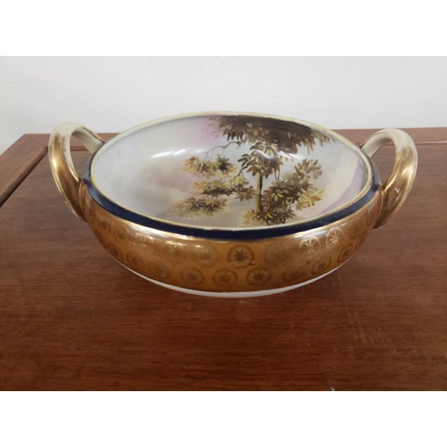 Noritake Antique Noritake Hand Painted Double Handled Scenic Bowl, M Mark, Made in Japan For Sale - Image 4 of 7