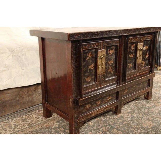 Chinese Gilt Decorated Black and Polychrome Lacquered Cabinet or Sideboard For Sale - Image 4 of 8