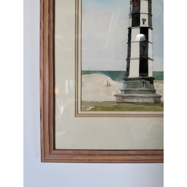 Paint 1990’s Joanna Krasnansky Coastal Lighthouse Watercolor Painting, Framed Under Glass For Sale - Image 7 of 12