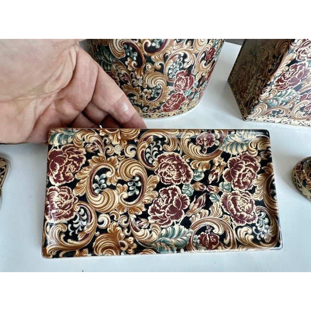 Chinese Bathroom Accessory Set Floral Porcelain Vintage For Sale - Image 14 of 17