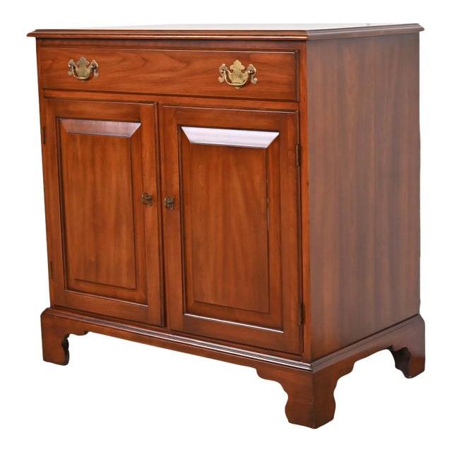 Henkel Harris American Colonial Cherry Wood Server or Bar Cabinet, Newly Restored For Sale