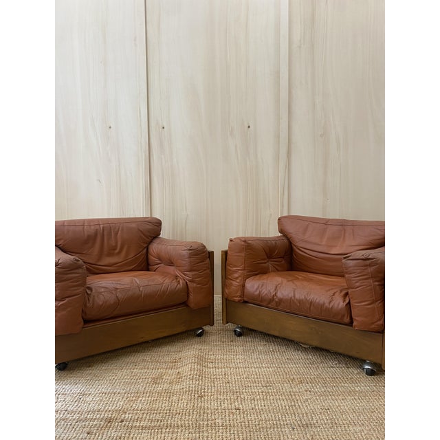 Italian Leather Club Chairs, 1960s, Set of 2 For Sale - Image 6 of 12