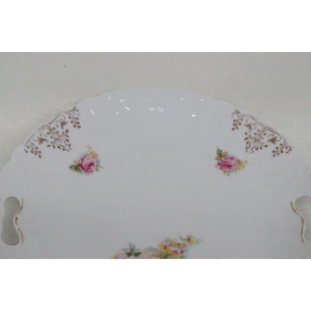 Shabby Chic Porcelain Pink Roses Floral Serving Plate With Handles For Sale - Image 11 of 13