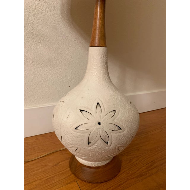 Wood 1960s Mid Century Teak and Ceramic Table Lamp Without Shade For Sale - Image 7 of 11