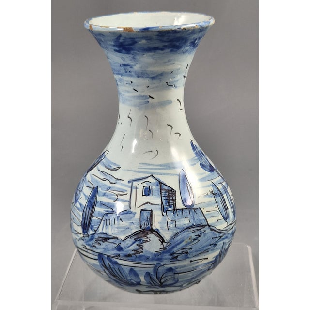 Ceramic Antique Cantagalli Blue and White Savona Style Maiolica Cabinet Vase, Florence, 1884 For Sale - Image 7 of 13