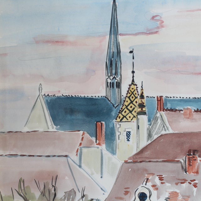 Yves Brayer, A Street in Beaune, Watercolor For Sale - Image 6 of 16